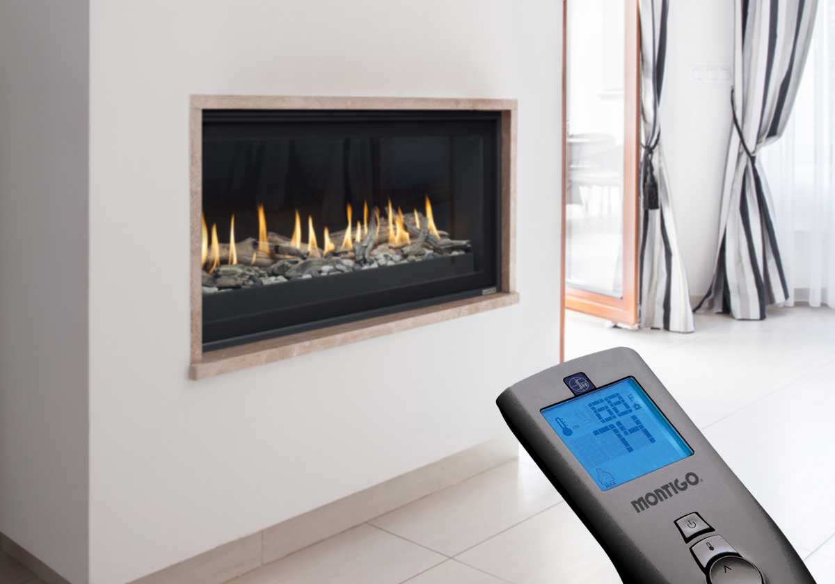 Montigo Phenom fireplace is operable with a remote control
