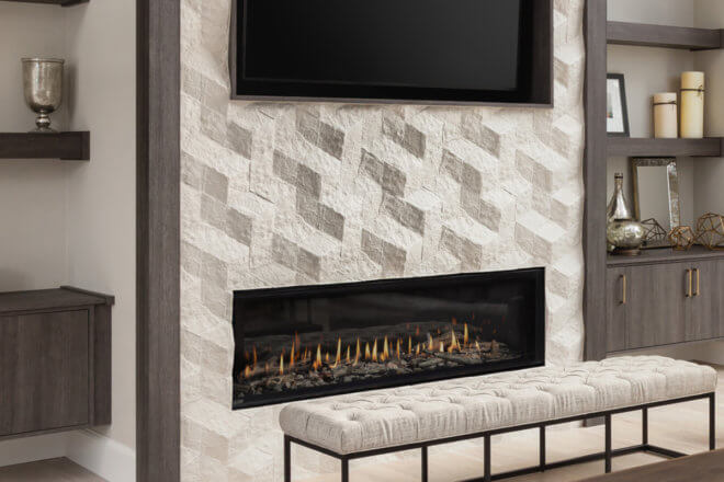 Montigo Distinction DL6315 Fireplace shown with Cool Wall Advantage TV Kit