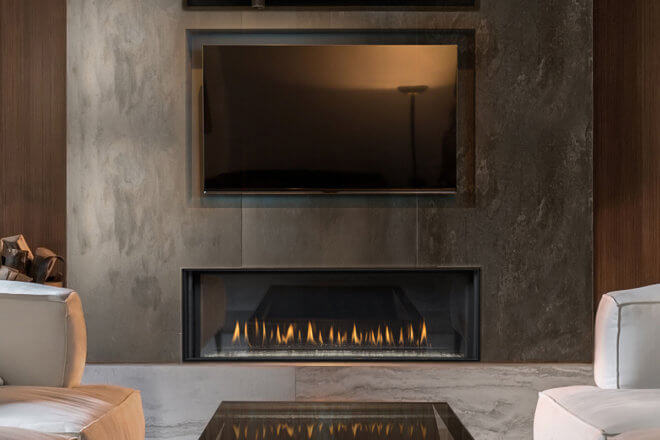 Montigo Distintion D4815NI-2 fireplace shown with black granite facing