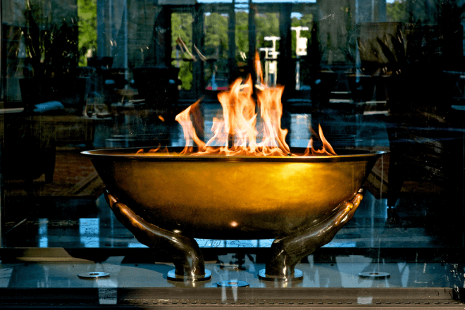 Custom bronze fire bowl at Richard Stockton University