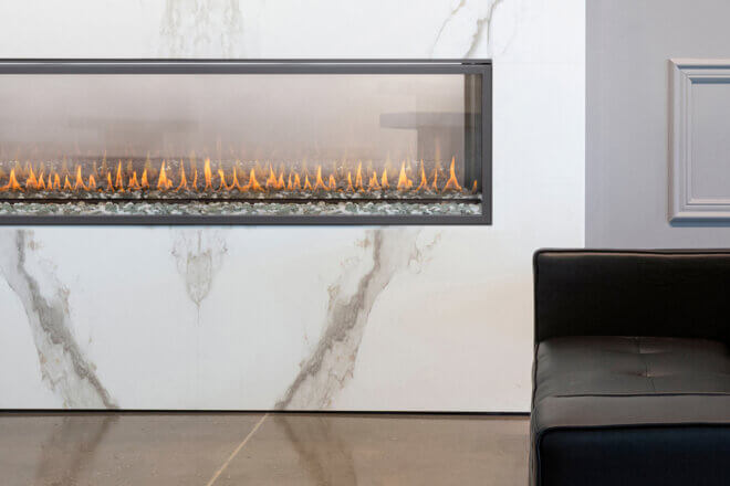 Montigo See through fireplace in a lobby
