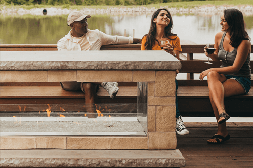 Carol Rose see through outdoor gas fireplace